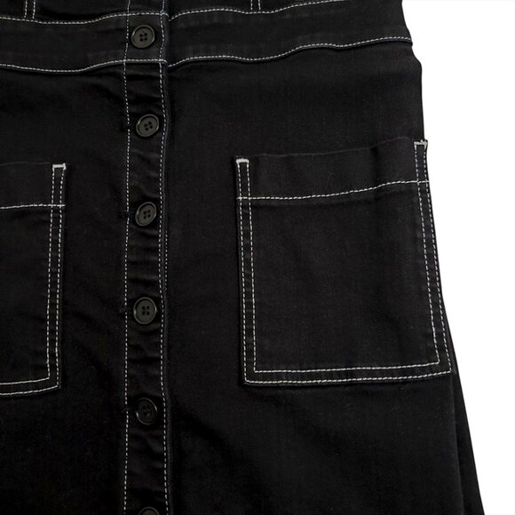 Reformation Roxanna Denim Dress 6 Black Button Down Straps Pockets - Picture 9 of 14
